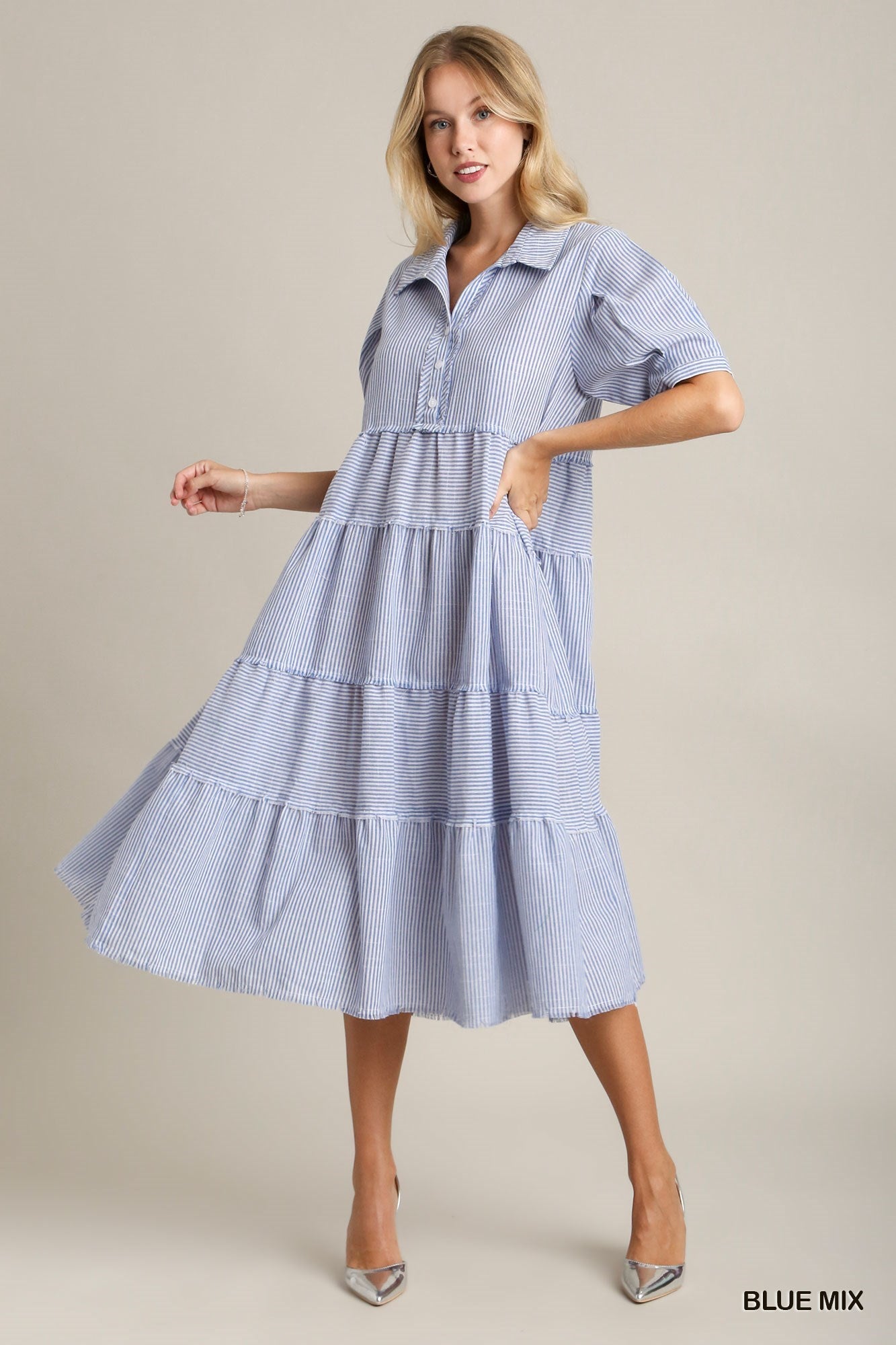 Stripe Tiered A-Line Midi Dress