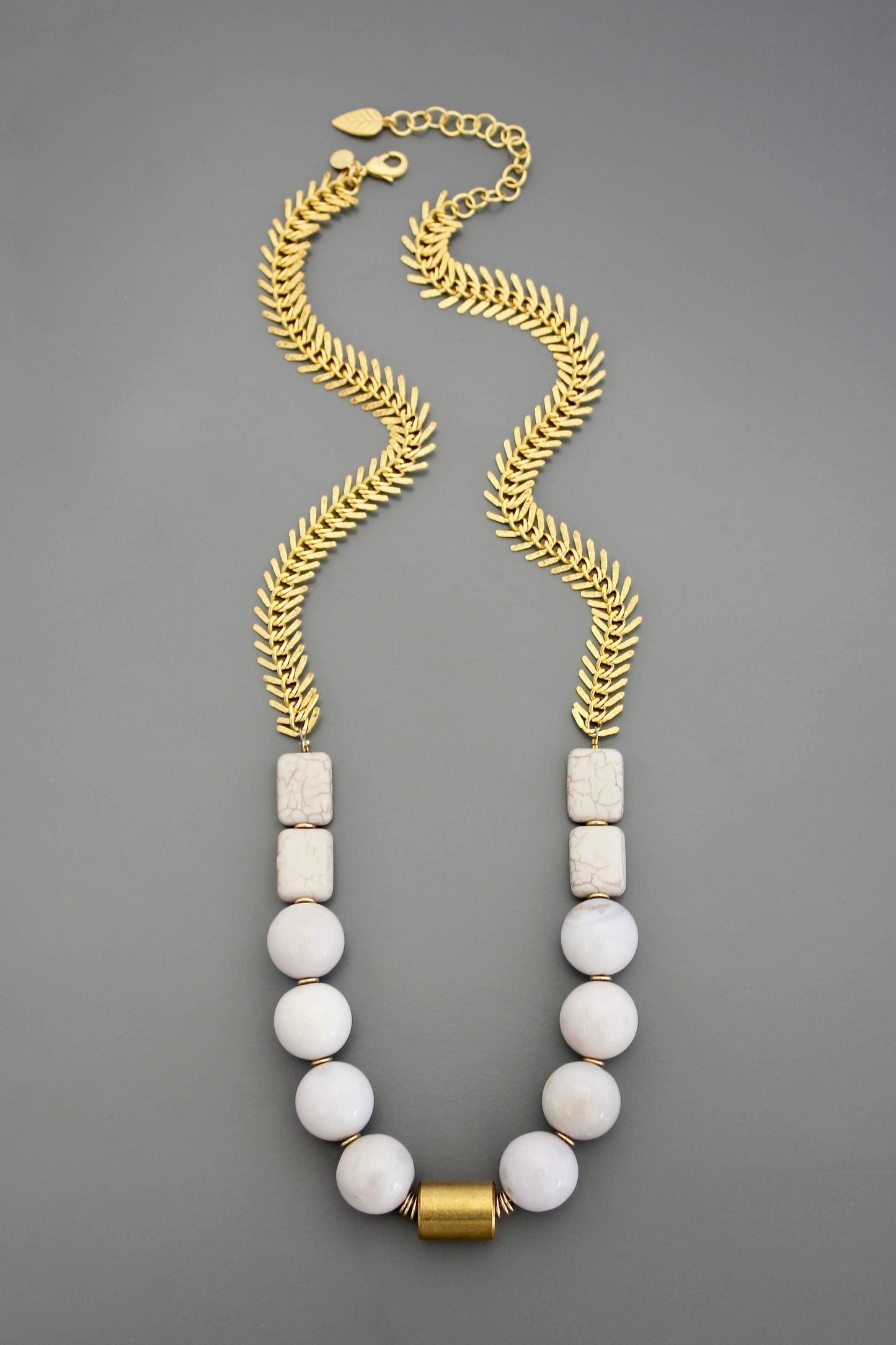 Fishbone Necklace With Magnesite & Lilac Stones (EMI128) - HERS