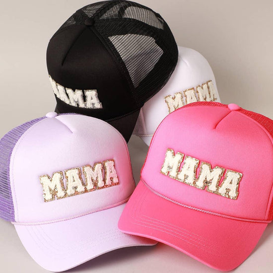 MAMA Sequin Chenille Patched Trucker Cap - HERS