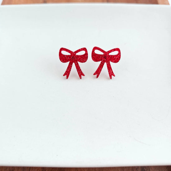 Bow Studs - Red Glitter Game Day