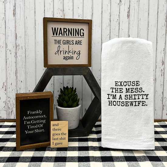 Load image into Gallery viewer, I&amp;#39;m A Shitty Housewife Funny Dish Towel 16x24 Cotton
