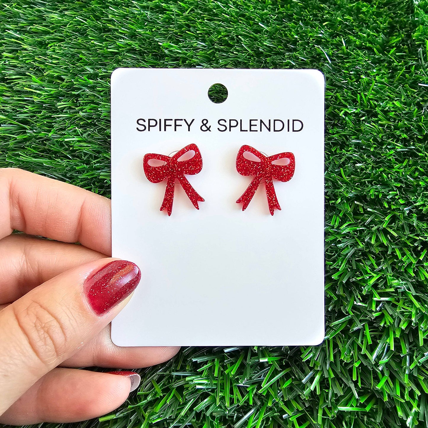 Bow Studs - Red Glitter Game Day