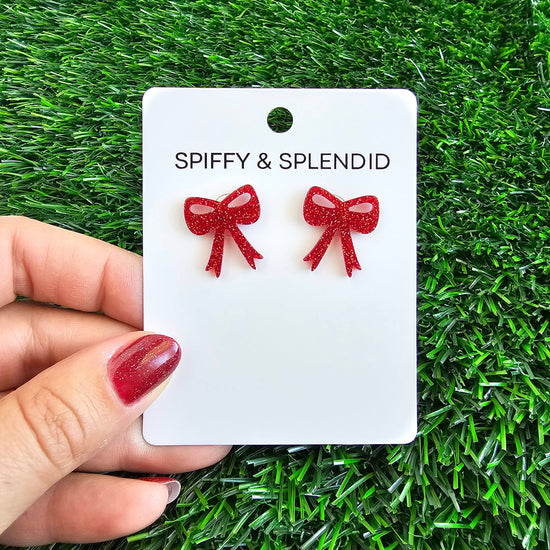 Bow Studs - Red Glitter Game Day