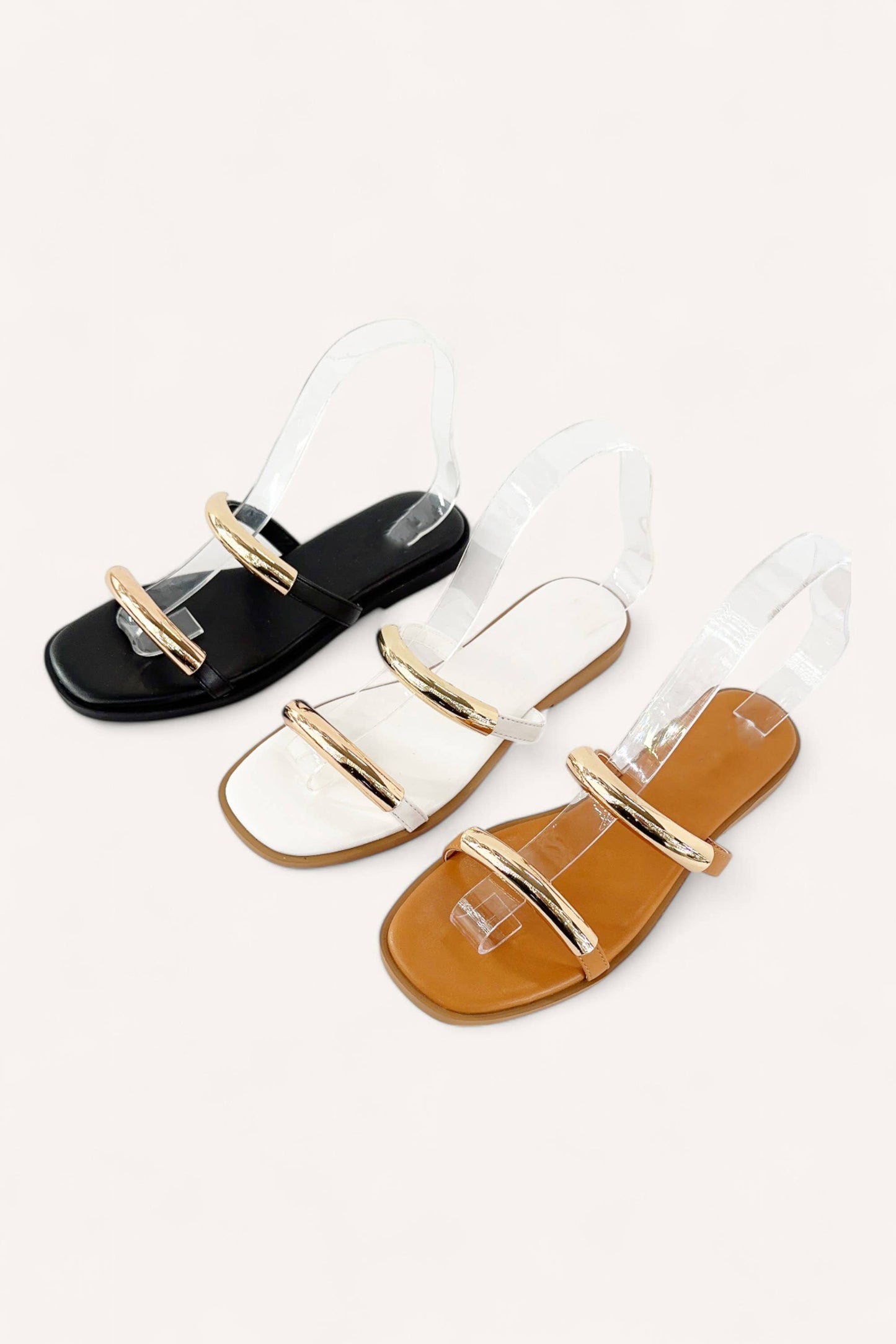 2 Strap Gold Tone Metal Sandal