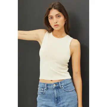 Round Neck Stretch Cropped Tank