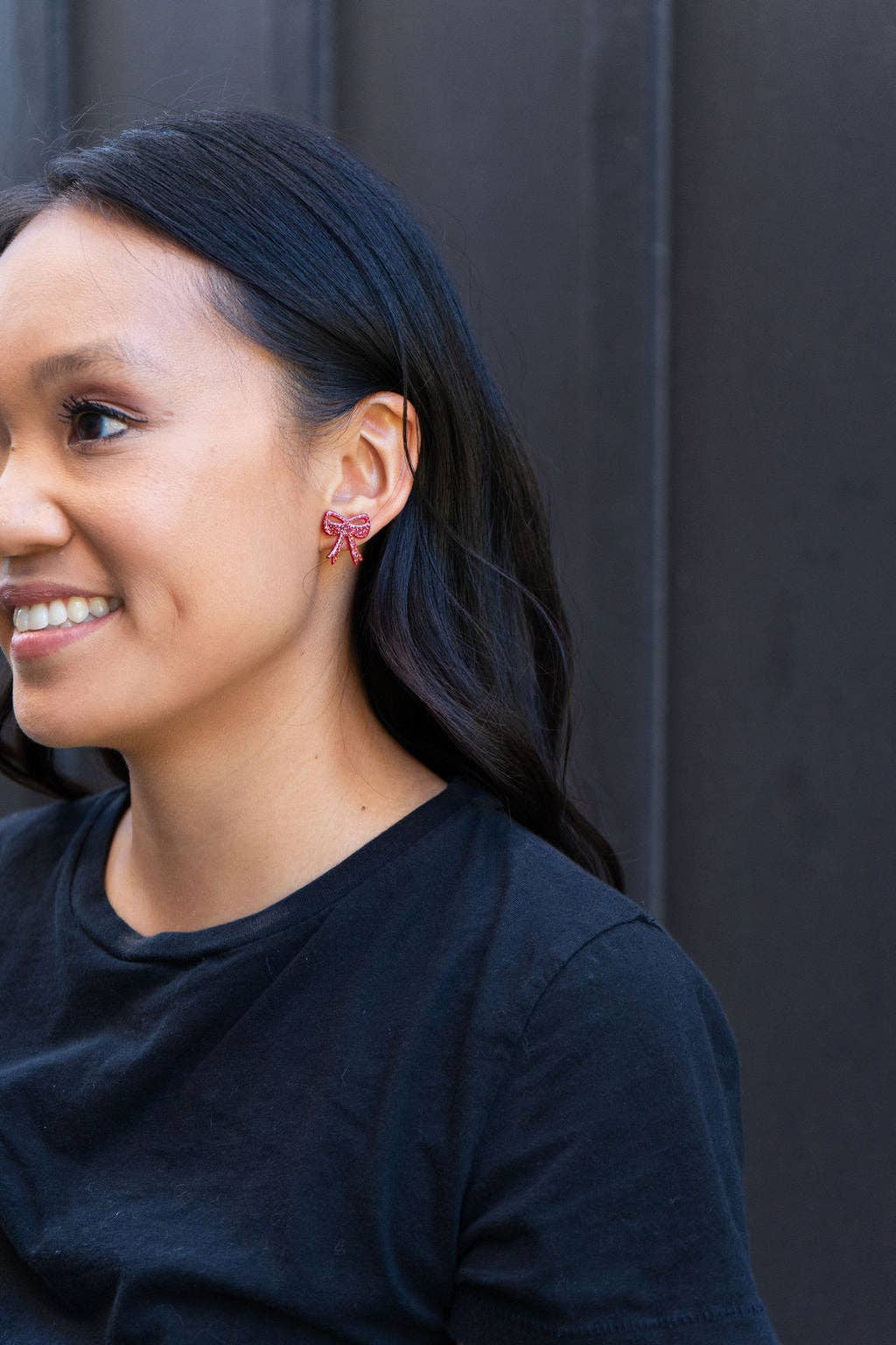 Bow Studs - Red Glitter Game Day