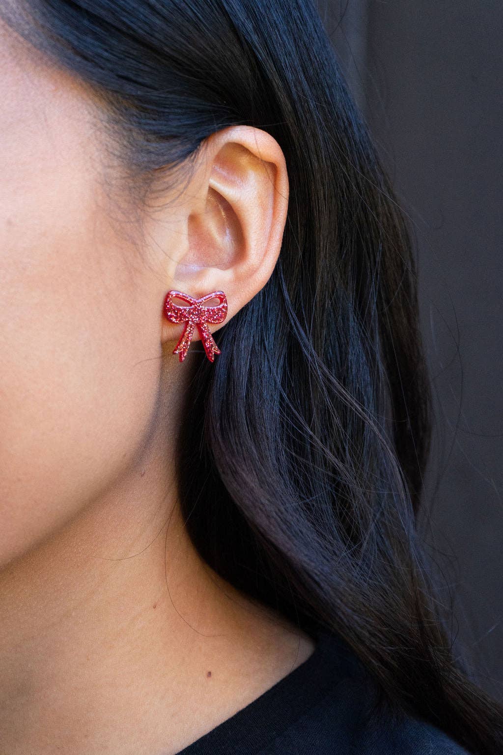 Bow Studs - Red Glitter Game Day