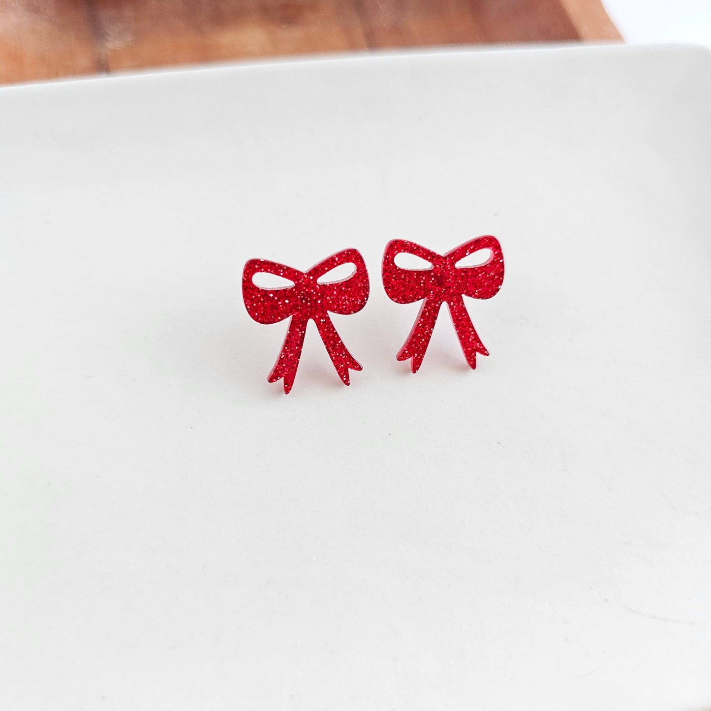 Bow Studs - Red Glitter Game Day