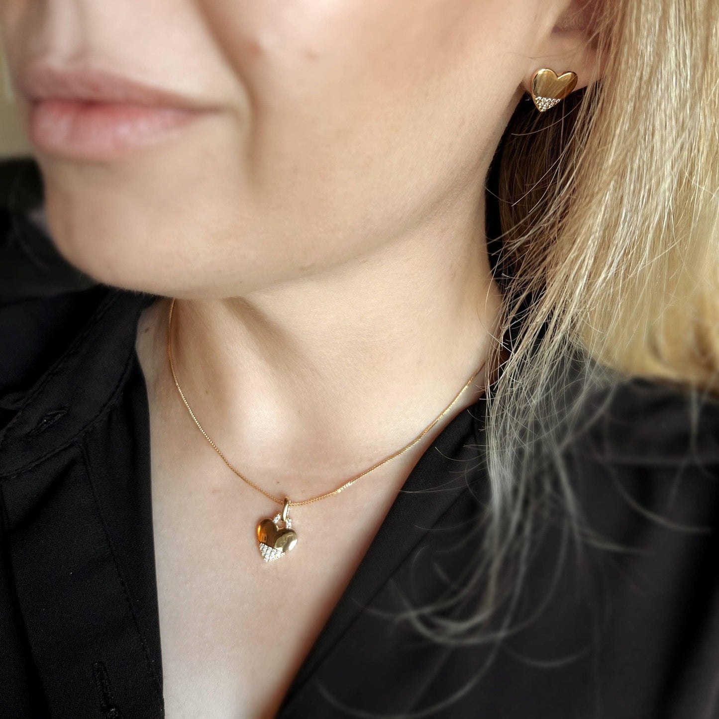 18k Gold Filled Heart Pendant With Cubic Zirconia Stones - HERS