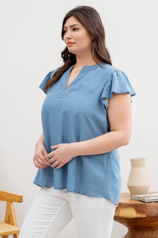 Load image into Gallery viewer, Curvy chambray top
