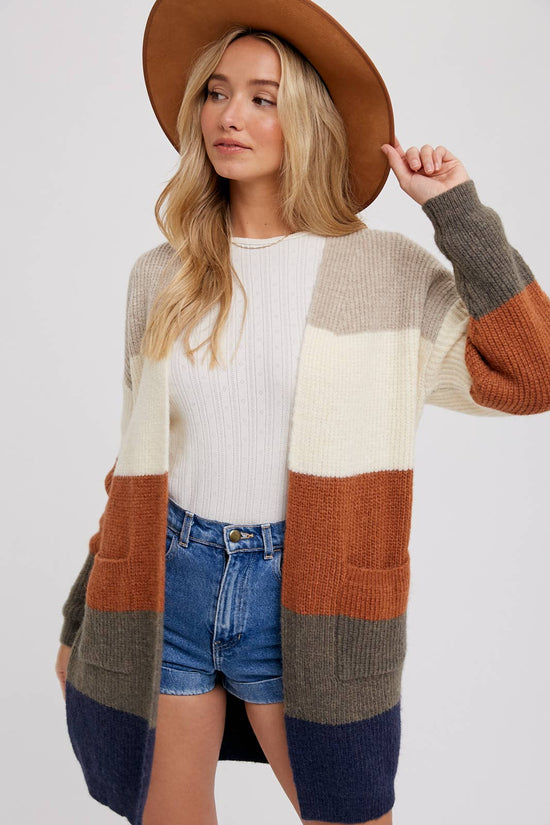 Load image into Gallery viewer, Fall Color Block Cardigan
