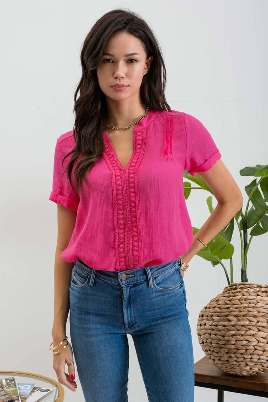 Floral lace woven top