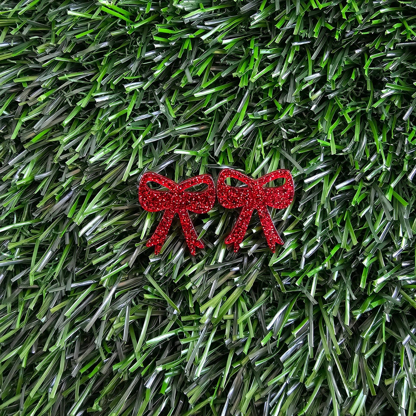Bow Studs - Red Glitter Game Day