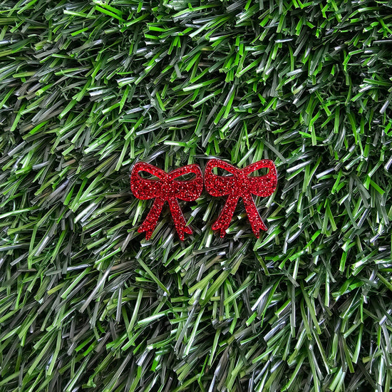 Bow Studs - Red Glitter Game Day