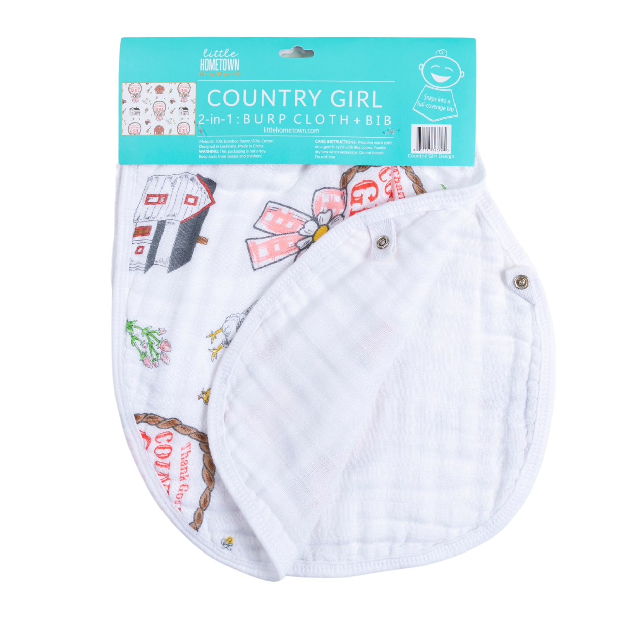 Country Girl 2 in 1 Burp Cloth and Bib Combo