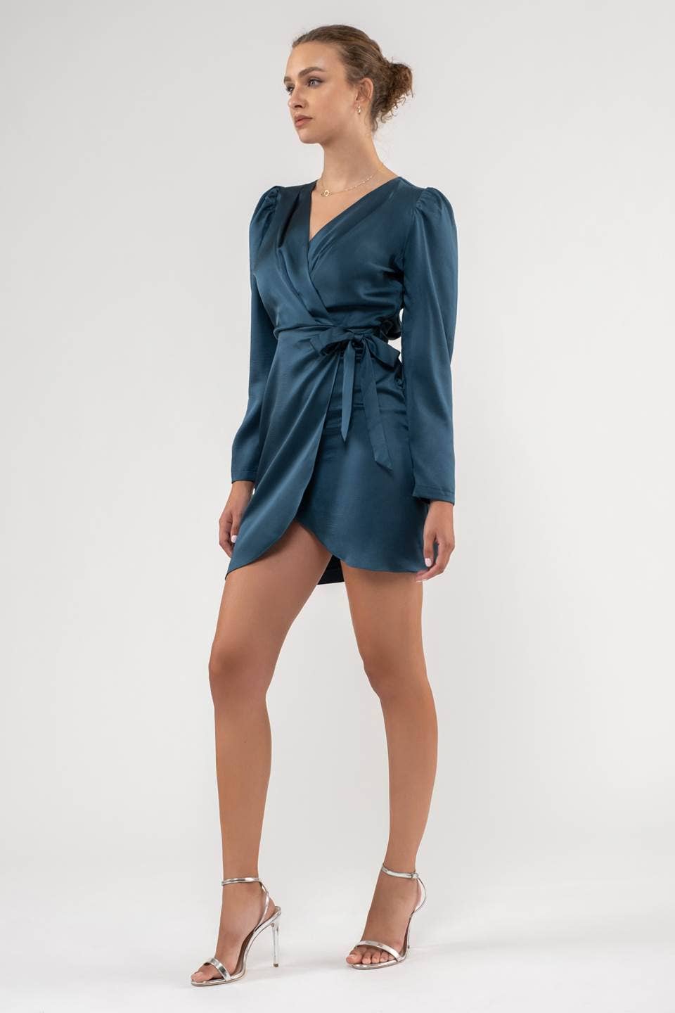 Load image into Gallery viewer, Serena Satin Wrap Mini Dress
