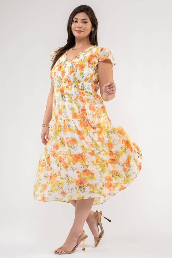 Load image into Gallery viewer, Curvy Midi Dress in Floral
