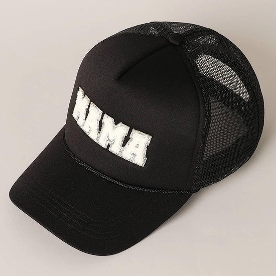MAMA Sequin Chenille Patched Trucker Cap - HERS