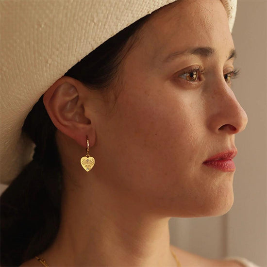 Heart with Eye Huggie Hoops - HERS