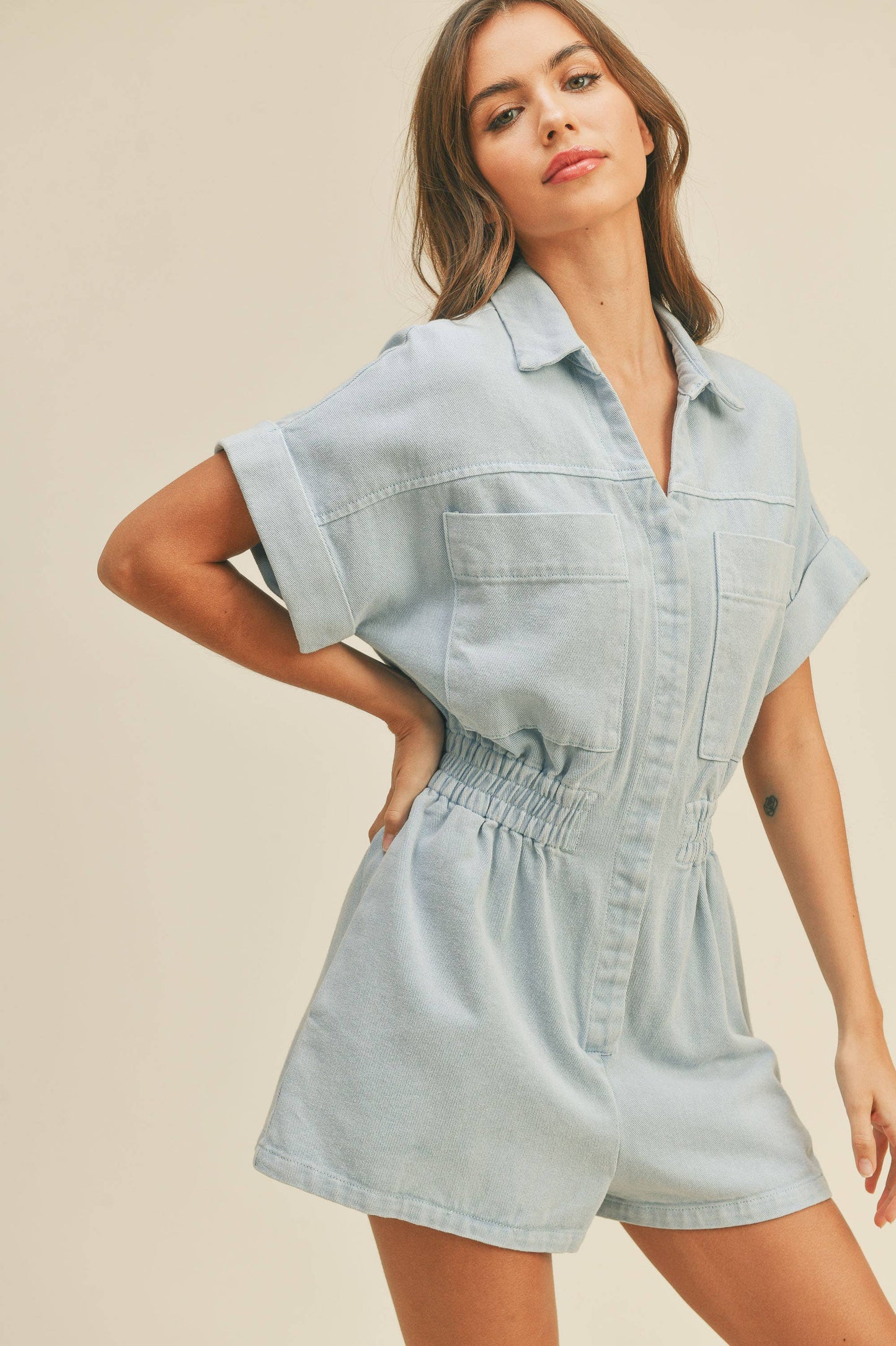 Washed cotton romper