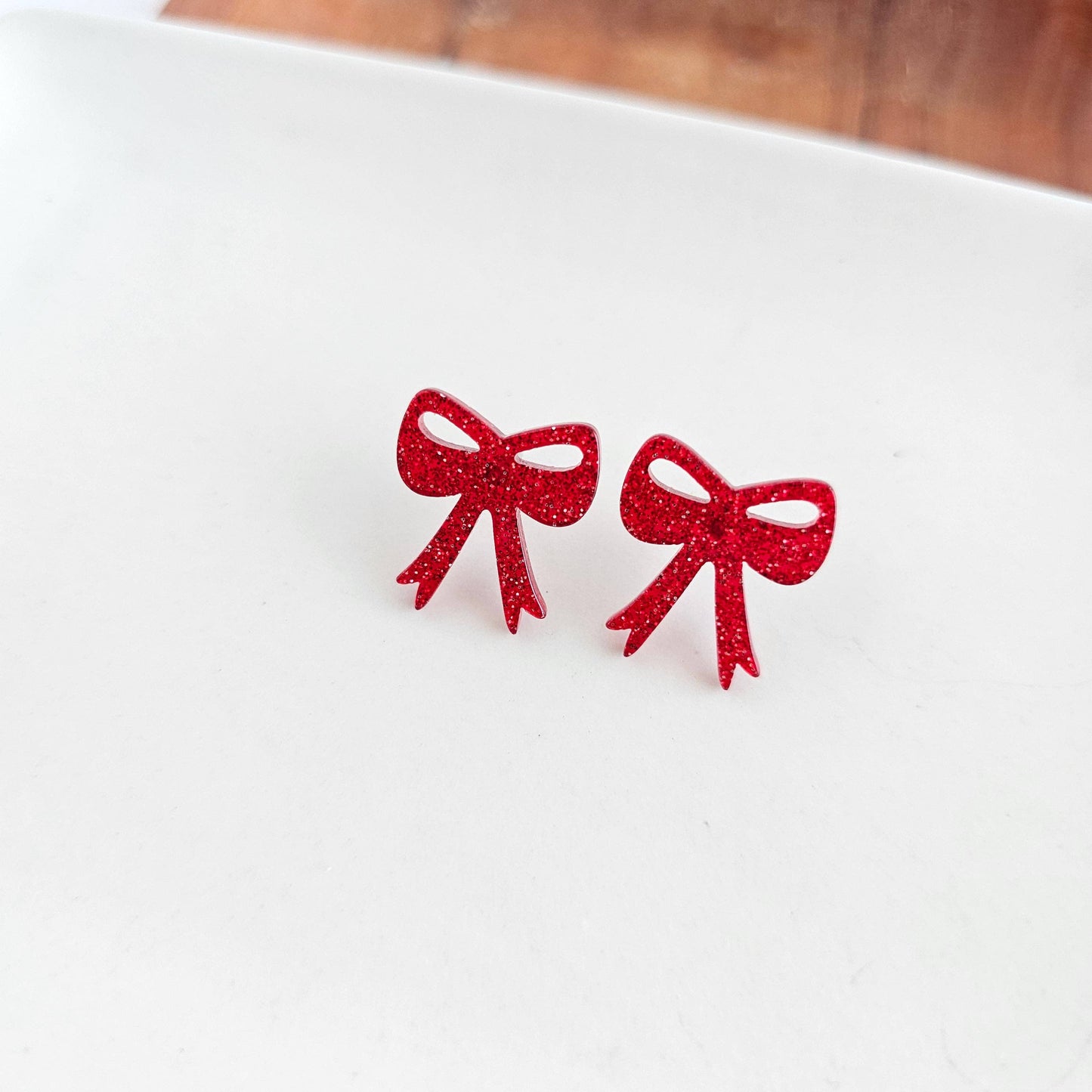 Bow Studs - Red Glitter Game Day