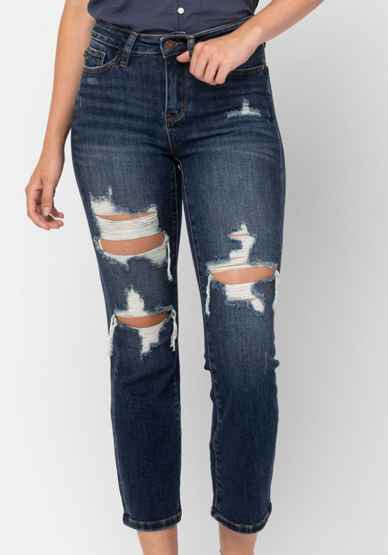 Judy Blue Mid Rise Distressed Crop