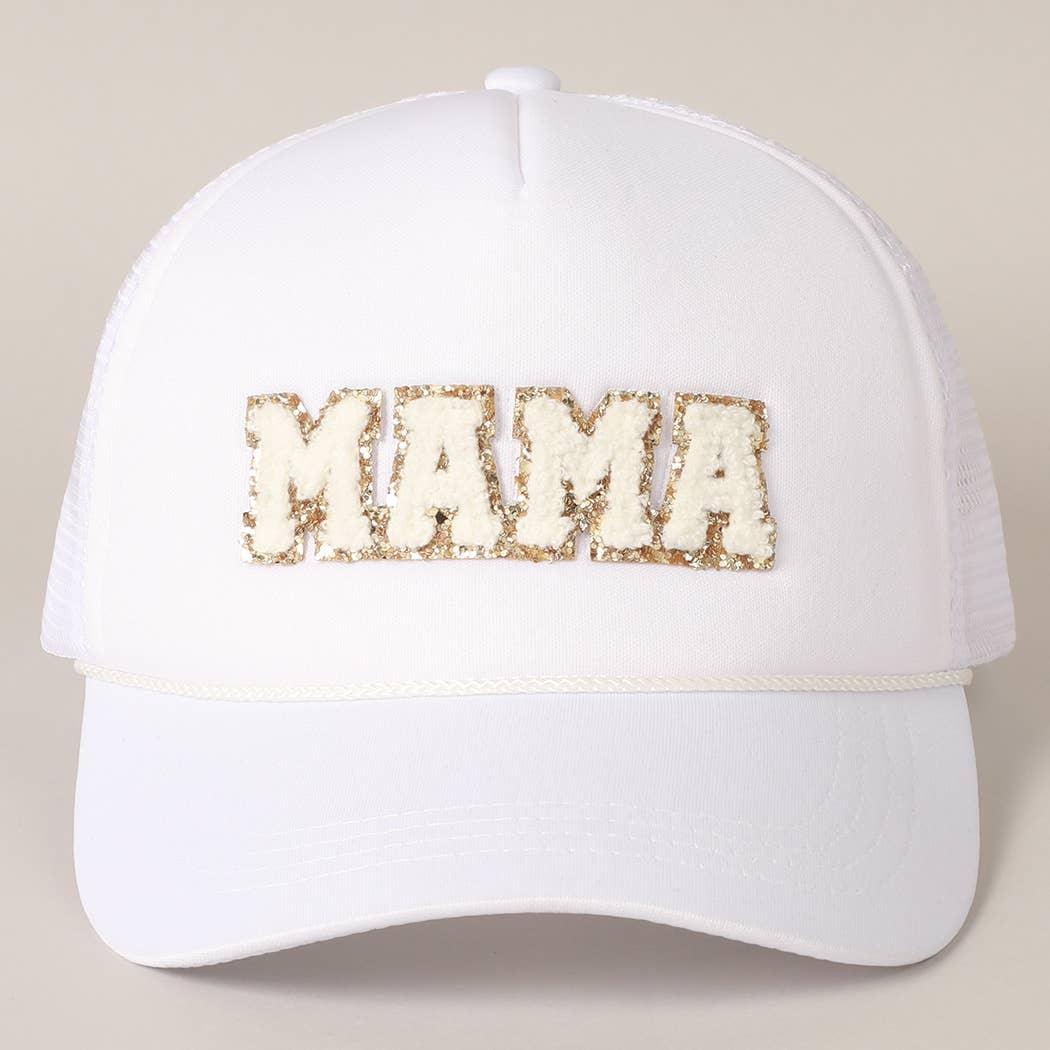 MAMA Sequin Chenille Patched Trucker Cap - HERS