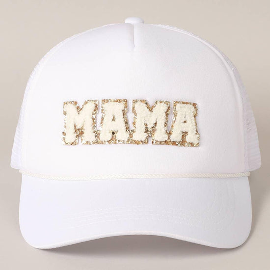 MAMA Sequin Chenille Patched Trucker Cap - HERS