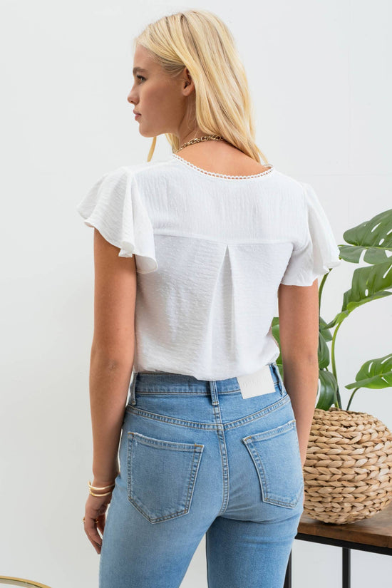 Load image into Gallery viewer, Lace Edge V Neck Top
