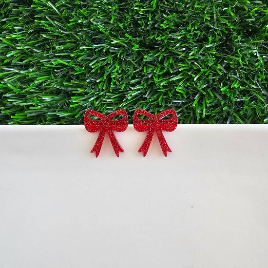 Bow Studs - Red Glitter Game Day