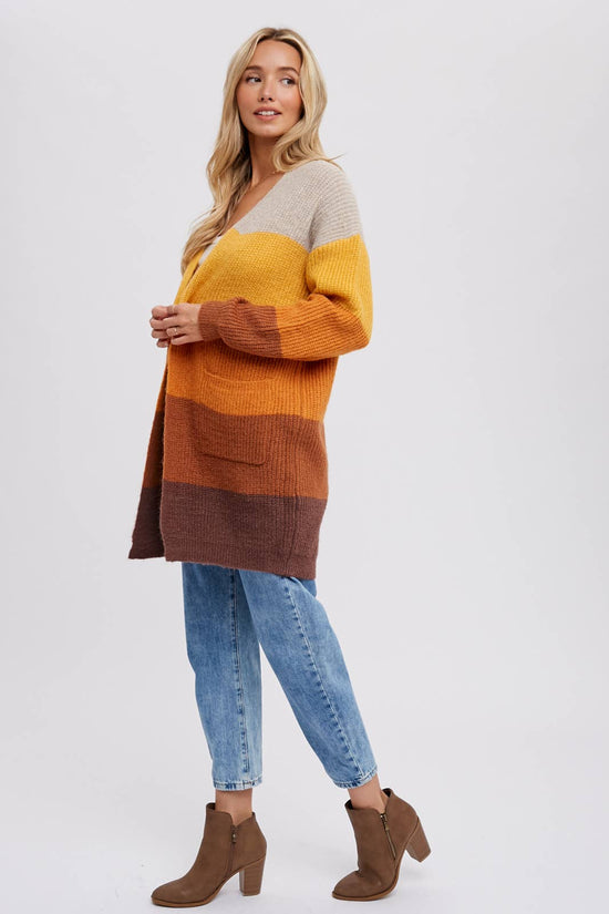 Load image into Gallery viewer, Fall Color Block Cardigan

