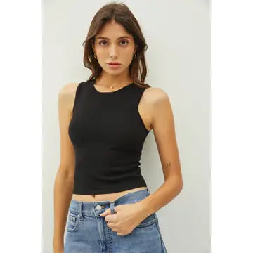 Round Neck Stretch Cropped Tank