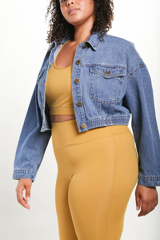 Load image into Gallery viewer, Cropped Denim Jacket with Ribbed Hem
