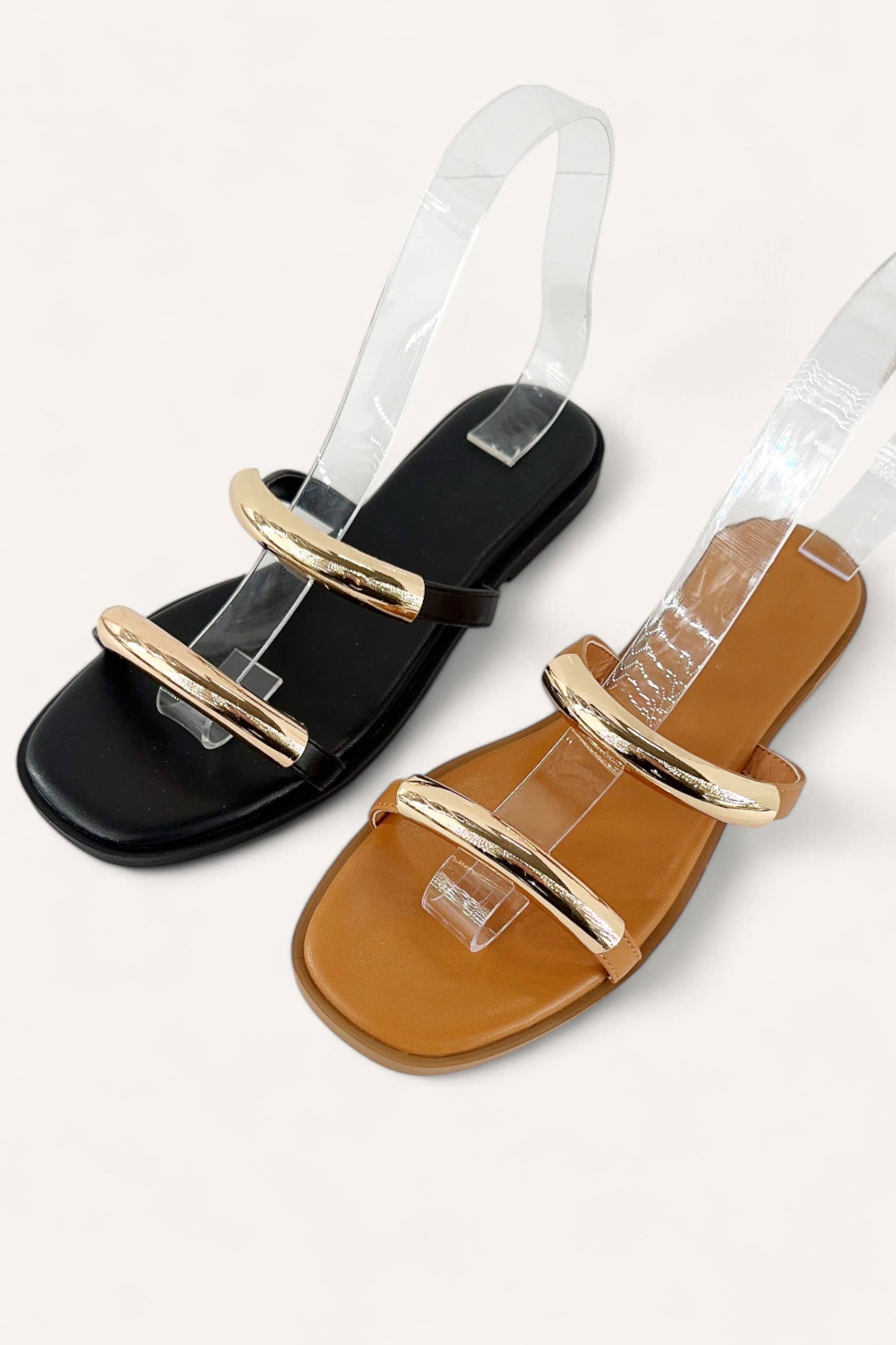 2 Strap Gold Tone Metal Sandal