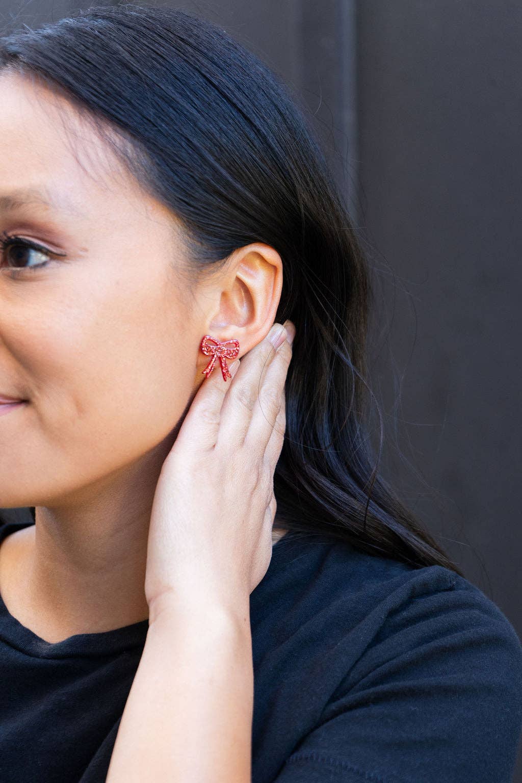 Bow Studs - Red Glitter Game Day