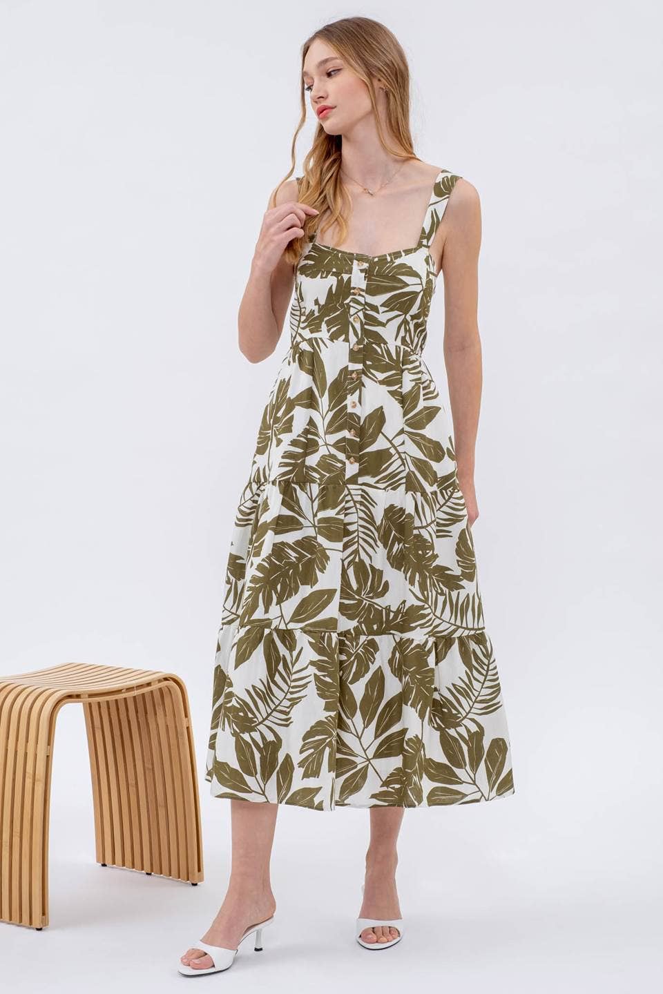 Leaf Tiered Midi Dress