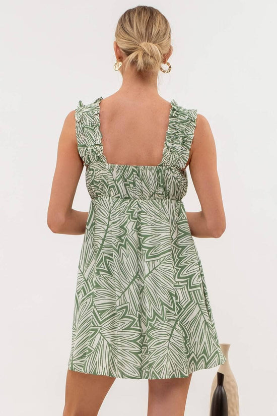 Leaf Print Ruched Mini Dress