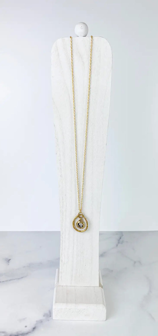 Necklace Gold Chain with Hammered Hoop & Black Diamond Charm - HERS