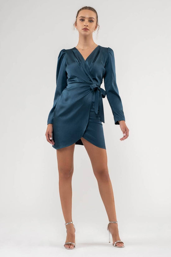 Load image into Gallery viewer, Serena Satin Wrap Mini Dress
