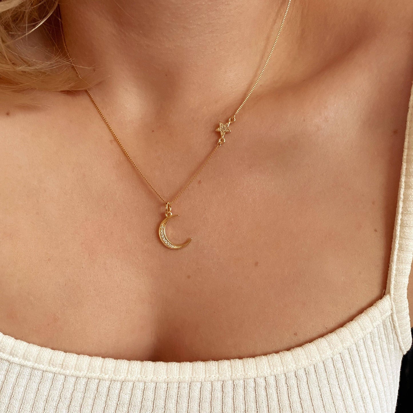 Moon and Star Necklace 18k Gold Filled - HERS