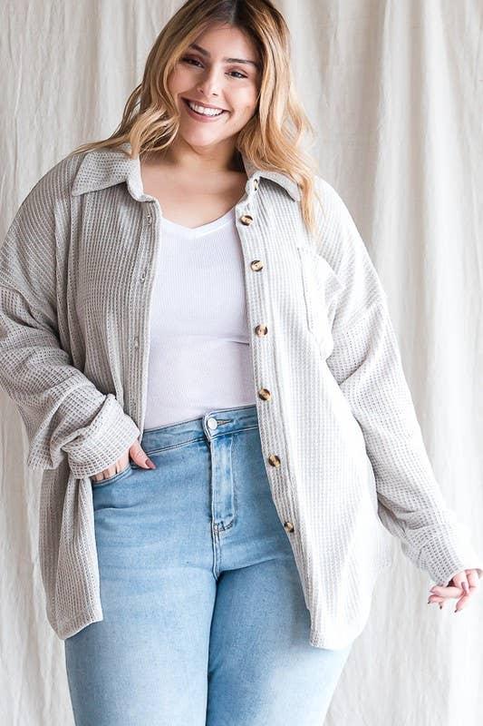 Load image into Gallery viewer, Curvy Waffle Knit Shacket - HERS
