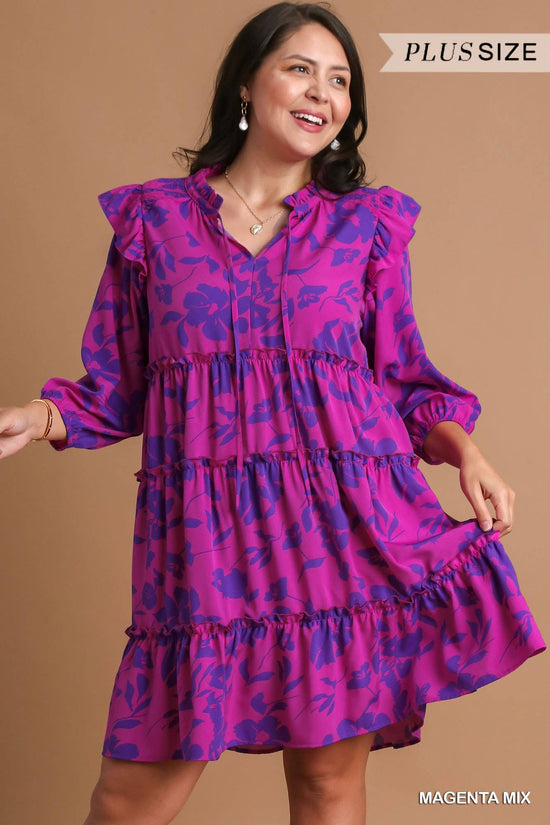 Load image into Gallery viewer, Curvy Floral Magenta Dress
