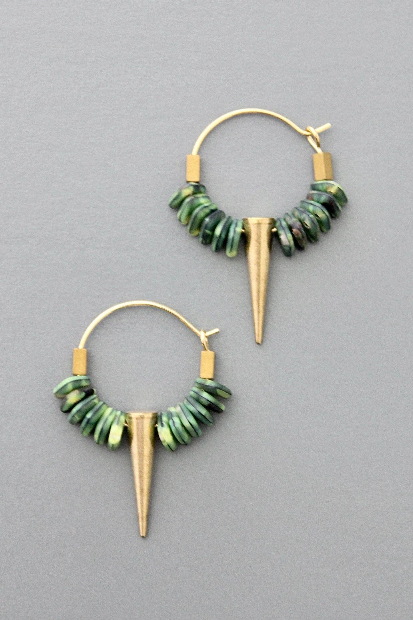 Brass Spike & Glass Beads Hoop Earrings(FERE05) - HERS