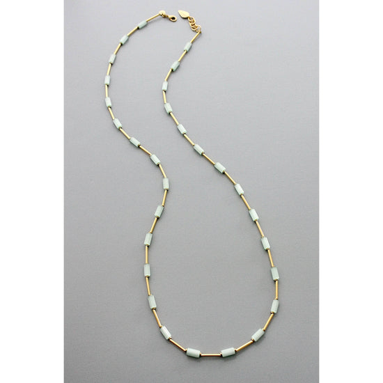 Load image into Gallery viewer, Mint Green and Brass Long Necklace - HERS
