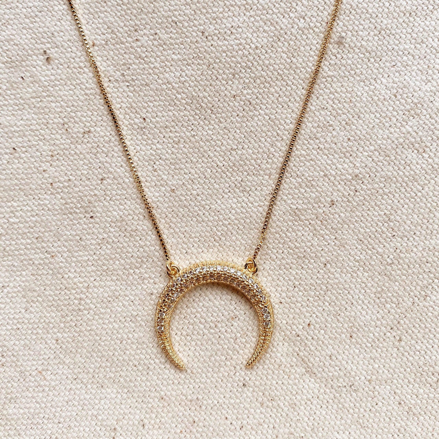 Cubic Zirconia 18k Gold Filled Crescent Moon Necklace - HERS