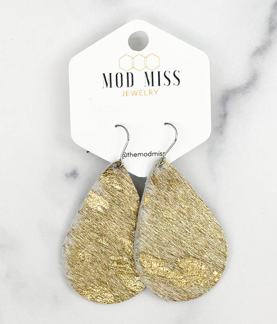Load image into Gallery viewer, Leather Teardrop Earring &amp;quot;HOH Gold Metallic&amp;quot;
