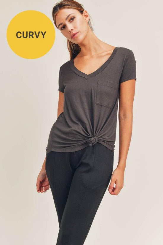 Curvy Deep V-Neck Pocket Tee - HERS