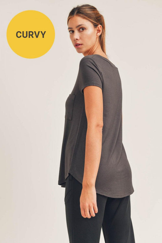 Curvy Deep V-Neck Pocket Tee - HERS