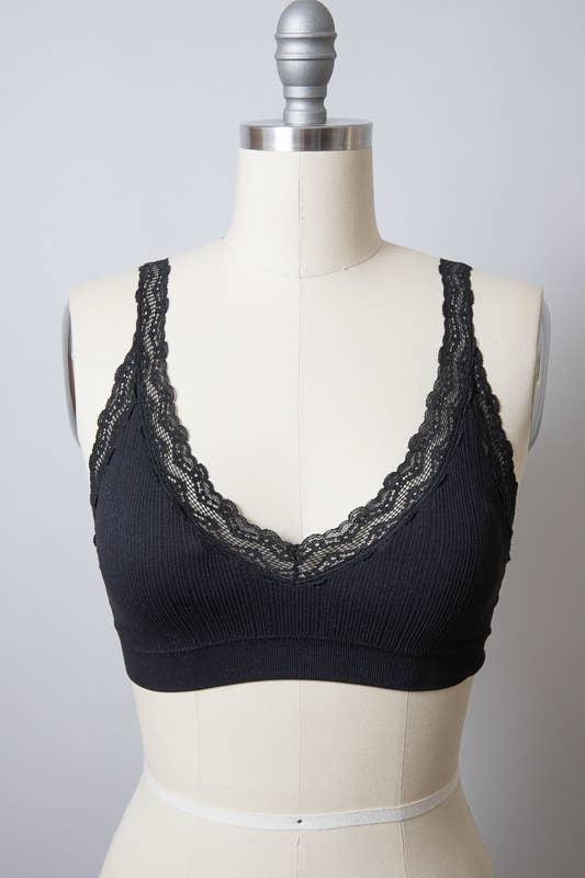 Load image into Gallery viewer, Lace Trim Padded Bralette - Black - HERS
