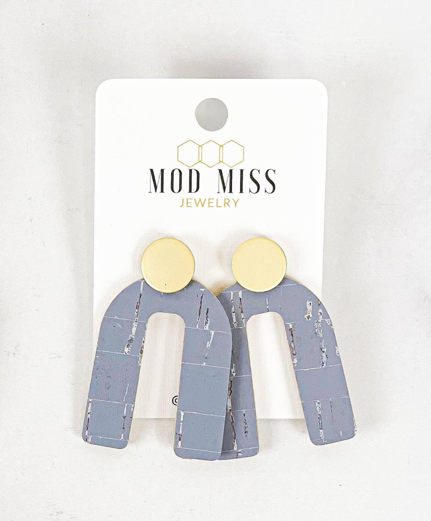 Load image into Gallery viewer, Smokey Blue Cork + Leather Arch Earrings - HERS
